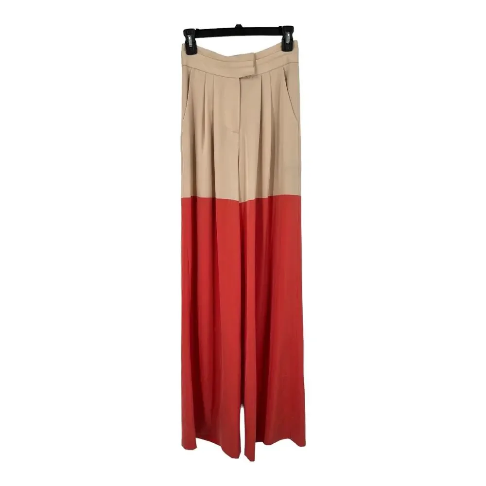 Kimberly Goldson pants Liza Satin colorblock wide leg trousers size 2 - Picture 2 of 8